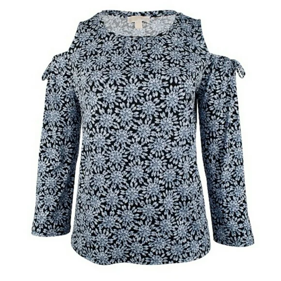 Michael Kors Cold Shoulder Sheer Halter Jewel Print Top SMALL Ruffles - Picture 10 of 11